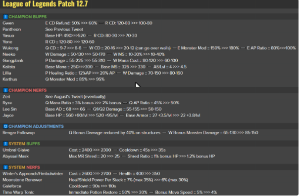 英雄联盟12.7版本在赛季中期进行更多的平衡改动符文方面的改动很少